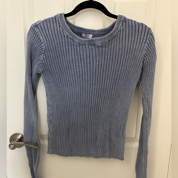 Blue Ribbed Long Sleeve, Wide-Neck Shirt, Sz L - Picture 2 of 7